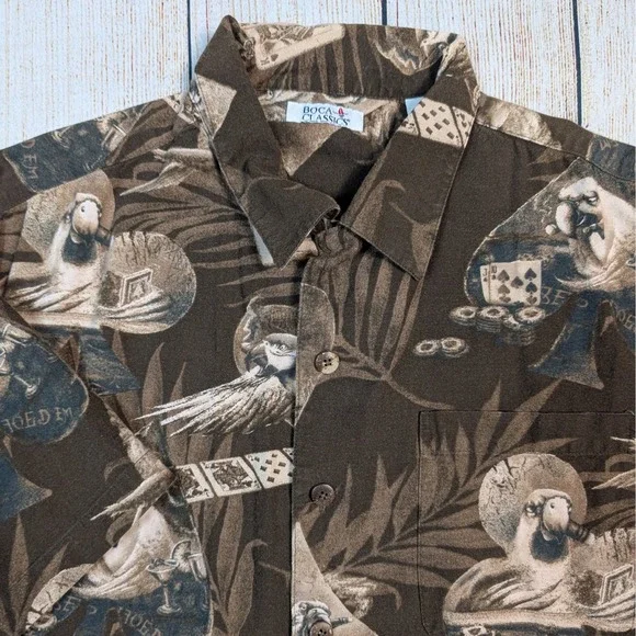 Boca Classics Parrot playing Poker Hawaiian Shirt Short Sleeve Button Up M - Picture 1 of 7